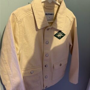 Old Navy Kids Pale Yellow Button-Front Jean Jacket with Green Patch